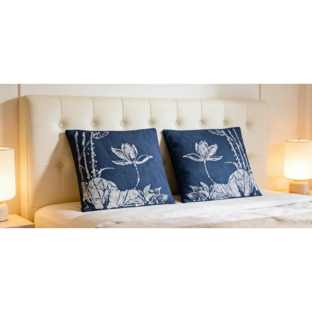 Handmade Lotus Pillow Cover | Indigo Batik Throw Pillow Cover